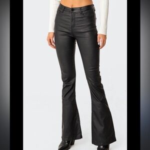 Edikted Luna Black Faux Leather Coated Flare Jeans S Pants